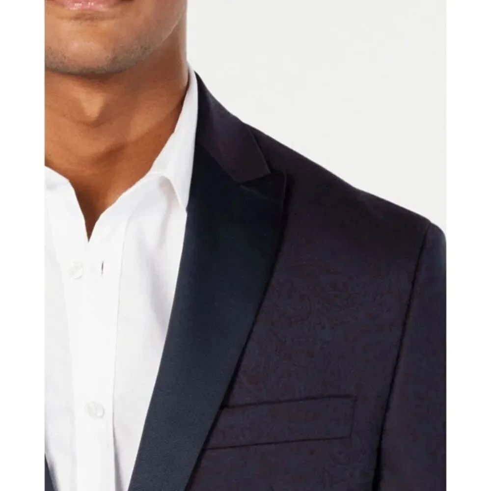 NWT Ryan Seacrest Distinction Jacket/Coat 42L Burgundy Navy Paisley modern fit - Picture 3 of 4